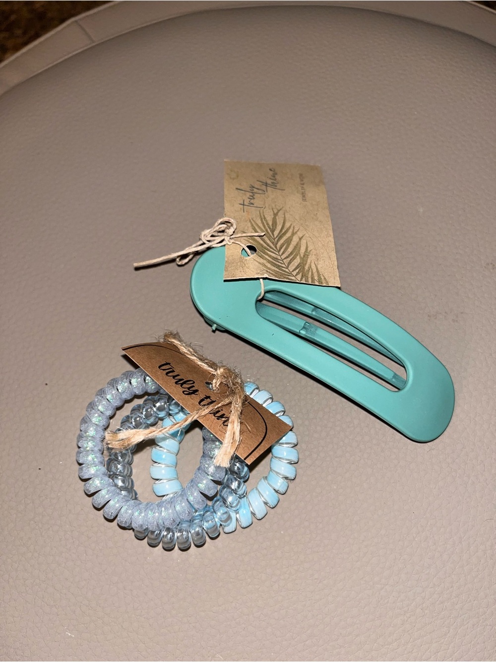 Teal Hair Clip and Light Blue Coil Hair Ties